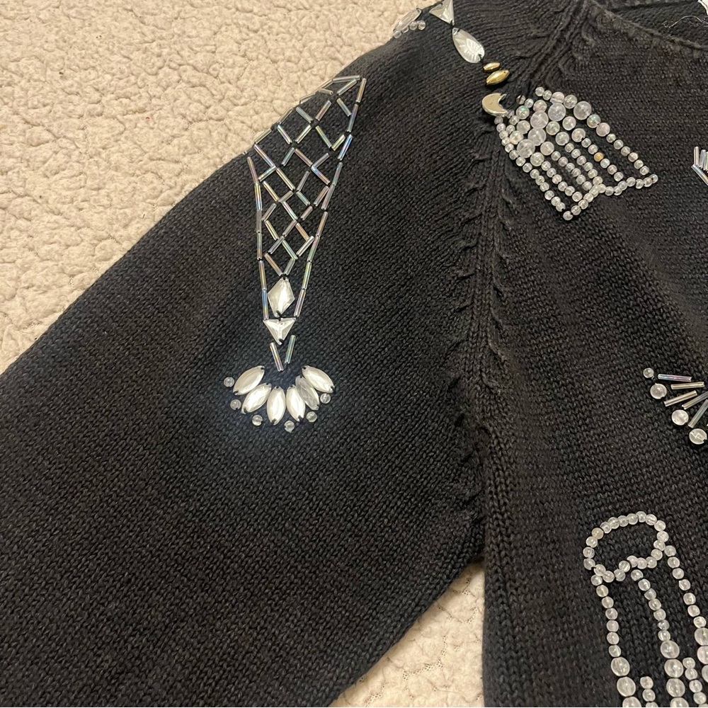 Vintage Michael Simon Cardigan Sweater Black Jeweled Martini Glasses Size M - Picture 10 of 16